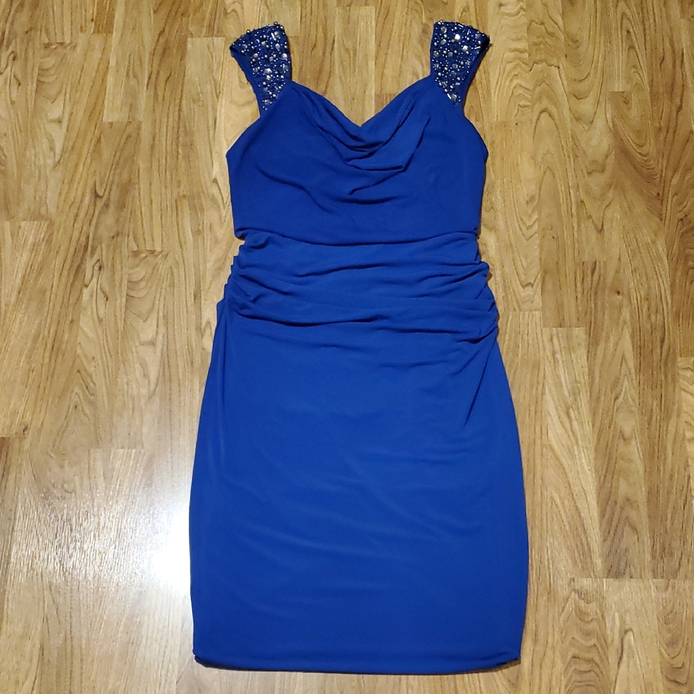 Maggy London Royal Blue Rhinestone Embellished Beaded Cocktail Dress Womens 12